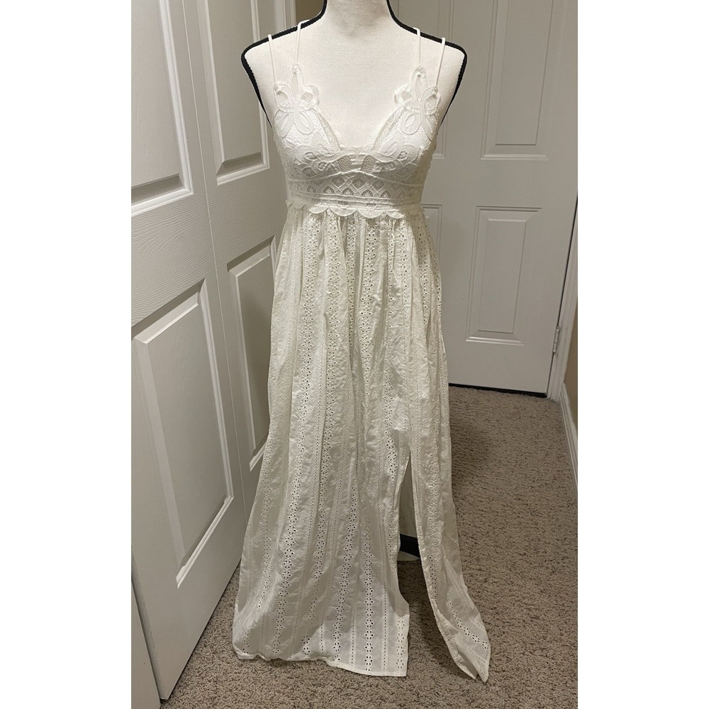 Hummingbird Maxi Dress Women's S Eyelet Lace Fairy Y2K Boho Babydoll Ethereal